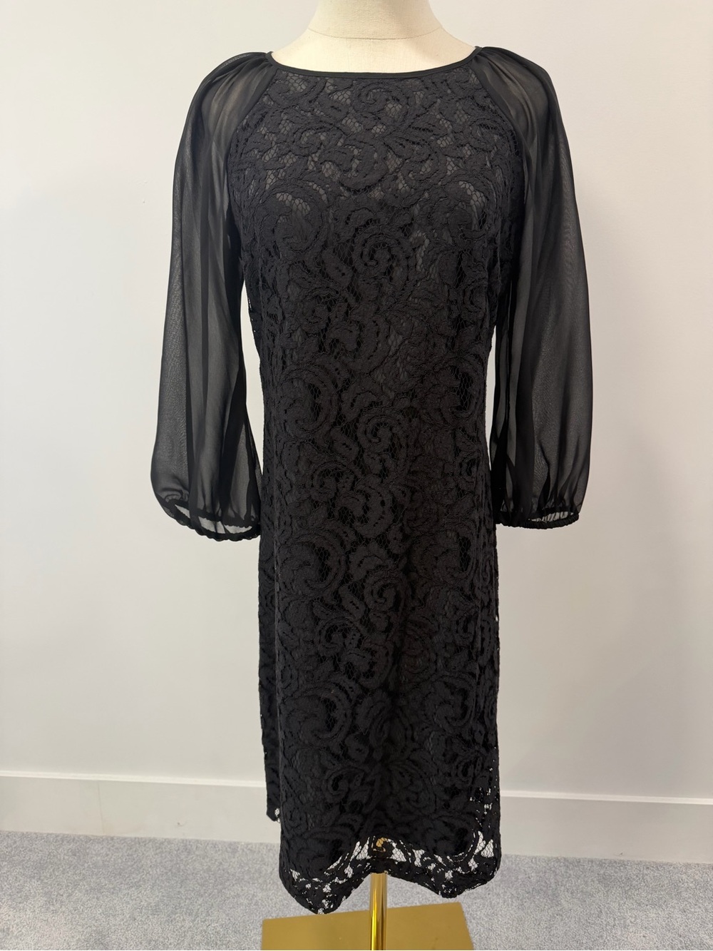 Andre Oliver Black Lace Dress with Sheer Sleeves